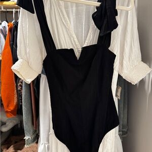 Free People Black Bodysuit with Bow Straps